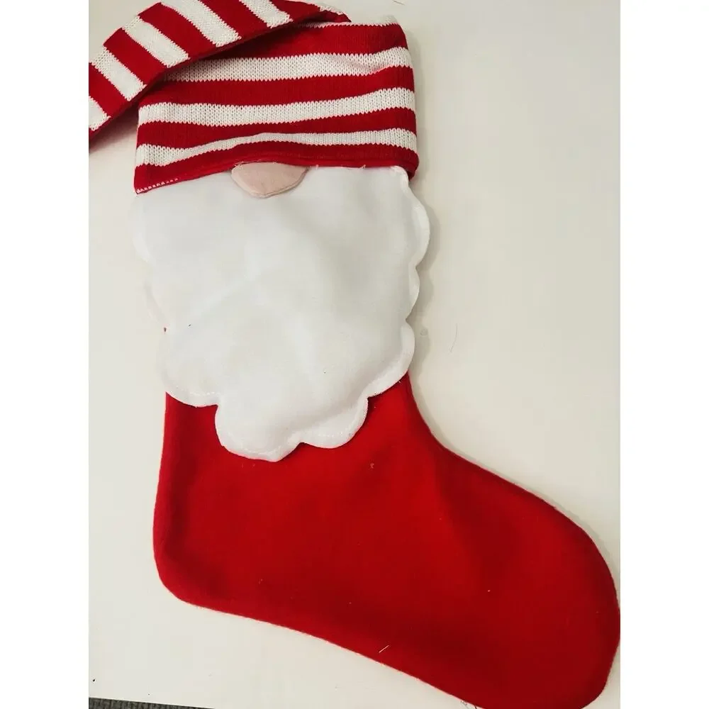 Santa in‎ Striped Hat Christmas Stocking Red Christmas Gift Stockings 15”
